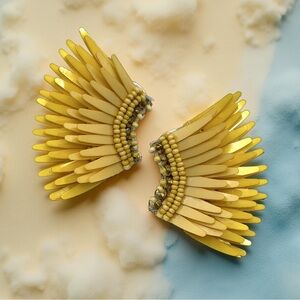 Mignonne Gavigan Mini Madeline Beaded Bright Yellow Resin Wing Earrings 1.5”